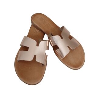NEW B&B Greek Leather Sandals Women's 9.5 Rose Gold Flat Slip On Quiet Luxury